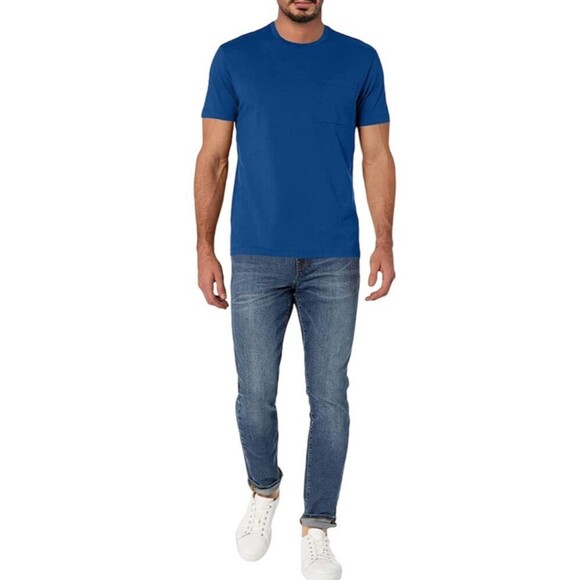 Mens Small Blue T Shirt Short Sleeve Crewneck Soft Cotton Pocket - Picture 3 of 7
